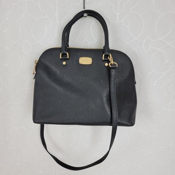 MICHAEL Michael Kors Women Bag Black Leather Cindy Dome Satchel Detachable Strap - Picture 1 of 14